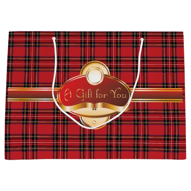 Red Kariert Extravagant Label Geschenktasche Große Geschenktüte (Vorderseite)