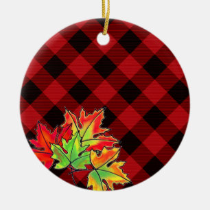 Red Kariert Fall Maple Blätter Landkreis Classic Keramik Ornament