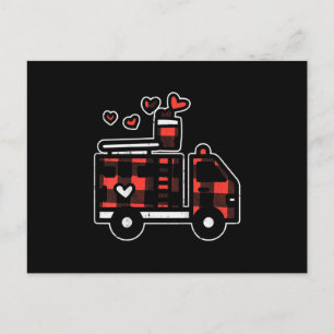 Red Kariert Fire Truck Valentinstag Feuerwehrmann Feiertagspostkarte