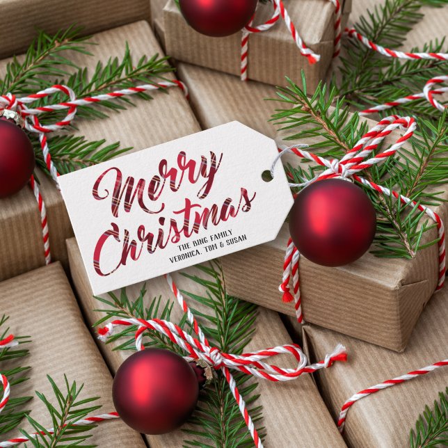 Red Kariert Frohe Weihnachtsfeiertag Geschenkanhänger (Von Creator hochgeladen)