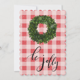 Red Kariert Gingham Christmas Snow Wreath Feiertagskarte