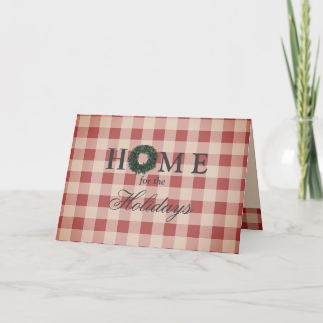 Red Kariert Gingham Country Holiday Karte (Vorderseite)