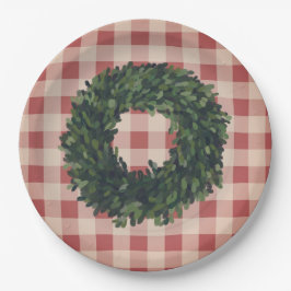 Red Kariert Gingham Wreath Bauernhaus Deco Pappteller