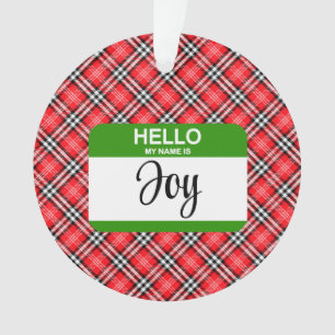 Red Kariert Green Nametag Hallo mein Name ist Joy  Ornament