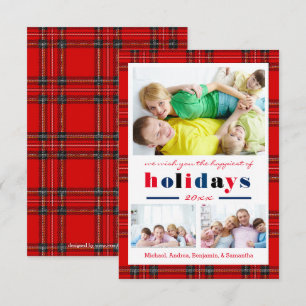 Red Kariert Happy Holidays - 3x5 Weihnachtskarte Einladung