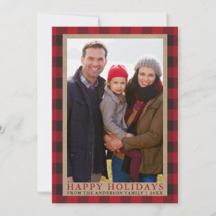 Red Kariert Happy Holidays Family Foto Kraft Feiertagskarte