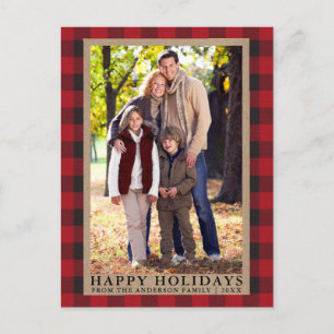 Red Kariert Happy Holidays Kraft Family Foto Postkarte