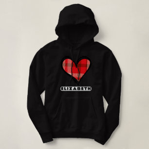 Red Kariert Heart Valentine Liebe Black Hoodie