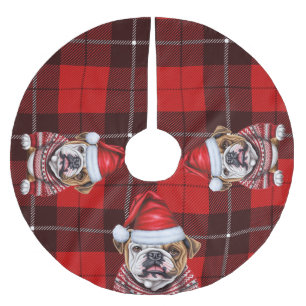 Red Kariert Holiday Bulldog Christmas Polyester Weihnachtsbaumdecke