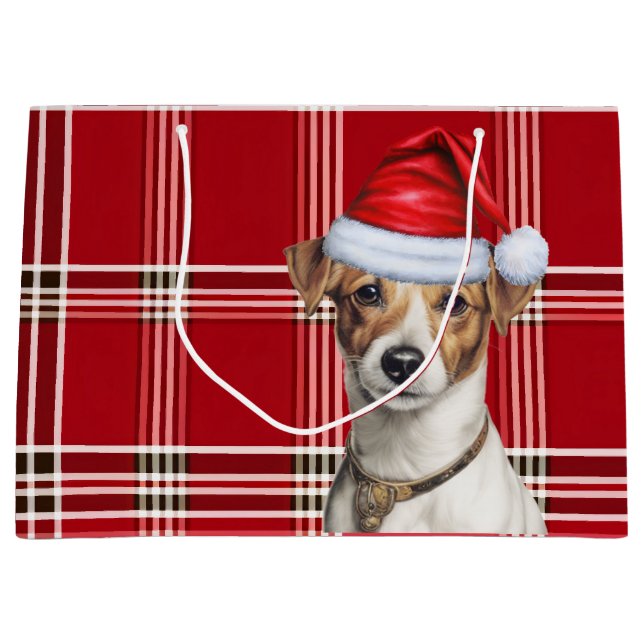 Red Kariert Jack Russell Terrier Dog Lover Holiday Große Geschenktüte (Vorderseite)