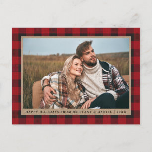 Red Kariert Kraft Couple Foto Happy Holidays Postkarte