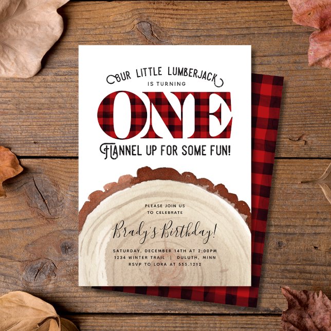 Red Kariert Lumberjack Einladung zum ersten Geburt (Celebrate your little lumberjack’s big day with this red plaid first birthday invitation.)