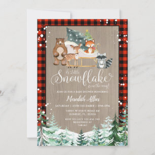 Red Kariert Lumberjack Snowflake Baby Dusche Einladung
