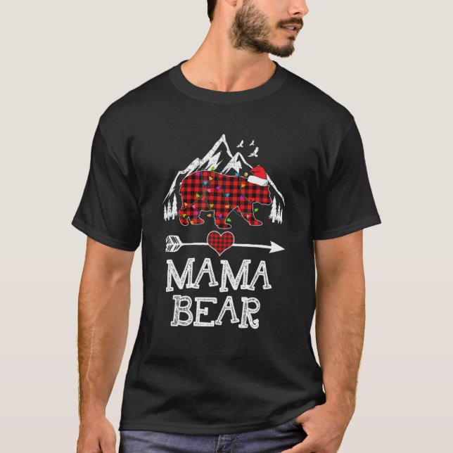 Red Kariert Mama Bear Buffalo Matching Family Paja T-Shirt (Vorderseite)