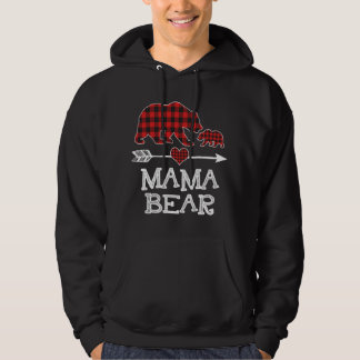 Red Kariert Mama Bear One Cub Matching Buffalo Paj Hoodie