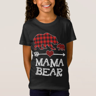 Red Kariert Mama Bear One Cub Matching Buffalo Paj T-Shirt