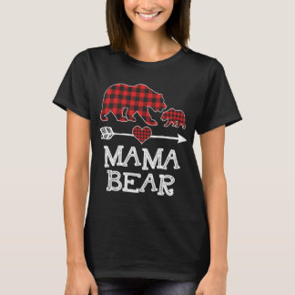 Red Kariert Mama Bear One Cub Matching Buffalo Paj T-Shirt