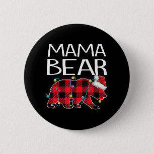 Red Kariert Mama Bear Xmas Matching Pajama Family  Button