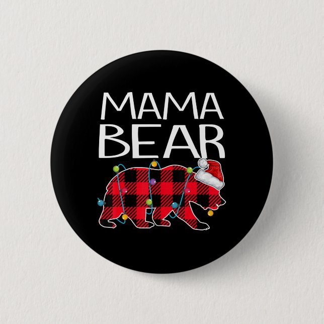Red Kariert Mama Bear Xmas Matching Pajama Family  Button (Vorderseite)