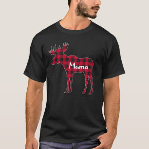 Red Kariert Mama Moose Xmas Matching Buffalo Famil T-Shirt