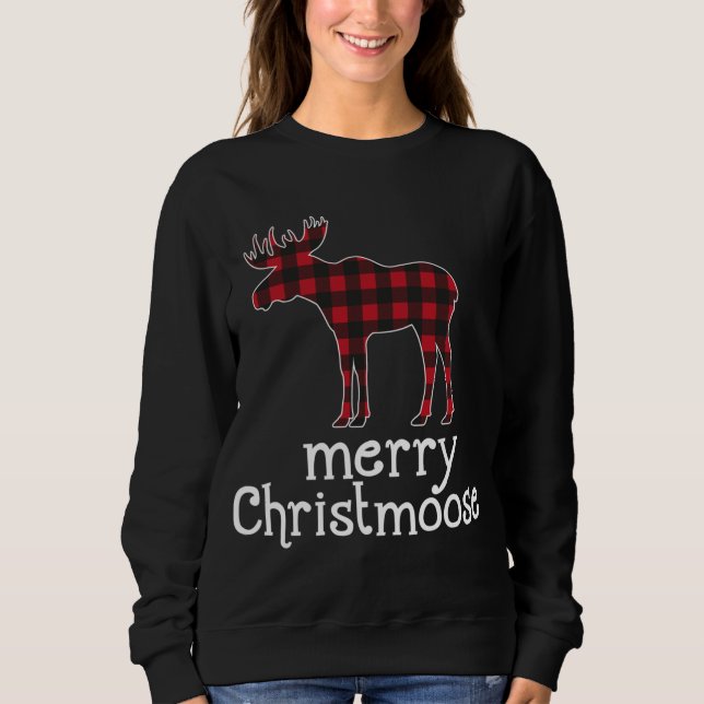 Red Kariert Mermoose Weihnachten Elche Liebhaber Sweatshirt (Vorderseite)