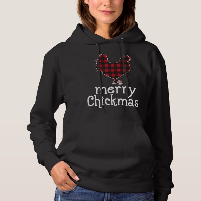 Red Kariert Merry Chickmas Funny Christmas Chicken Hoodie (Vorderseite)