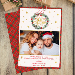 Red Kariert Merry Christmas Family Foto Card Einladung