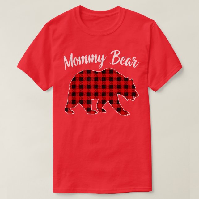 Red Kariert Mommy Bär Matching Buffalo Family Paja T-Shirt (Design vorne)