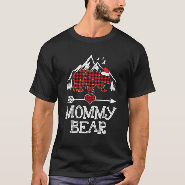 Red Kariert Mommy Bear Buffalo Matching Family Paj T-Shirt (Vorderseite)