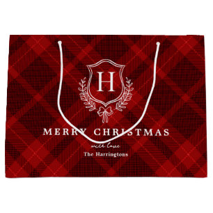 Red Kariert Monogram Name Christmas Große Geschenktüte