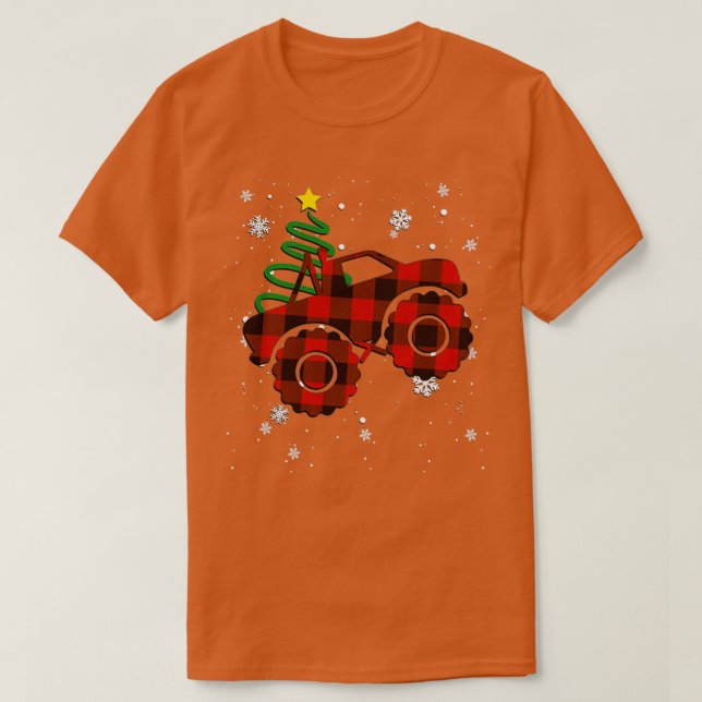 Red Kariert Monster Truck Buffalo Car Familie Paja T-Shirt (Design vorne)