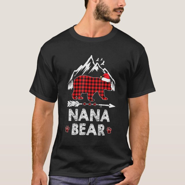 Red Kariert Nana Bear Weihnachts Pajama Matching F T-Shirt (Vorderseite)