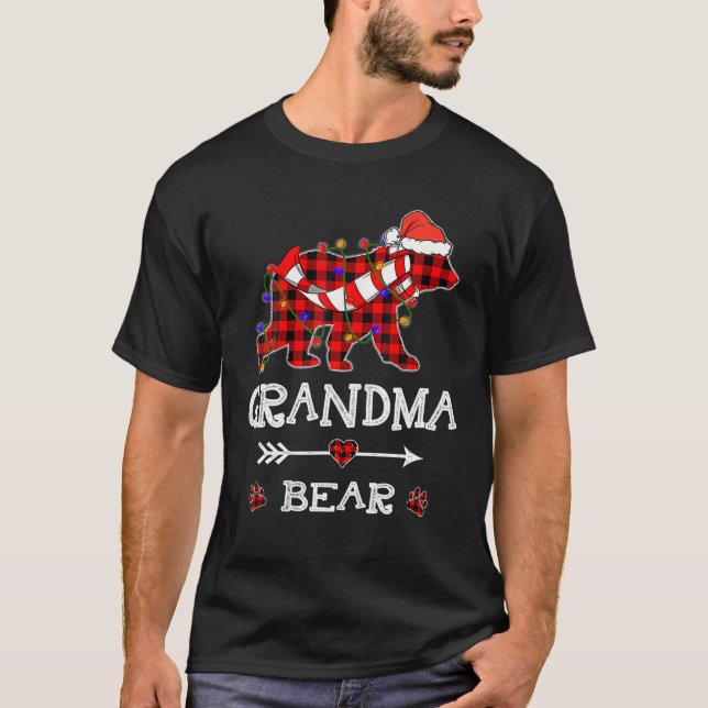 Red Kariert Oma Bären Weihnachten Weihnachtsfamili T-Shirt (Vorderseite)