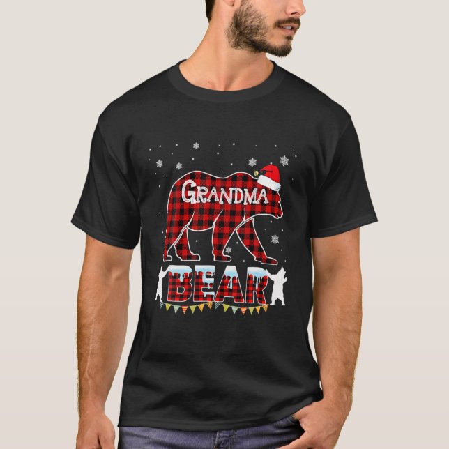 Red Kariert Oma Bear Christmas Pajama Match F T-Shirt (Vorderseite)
