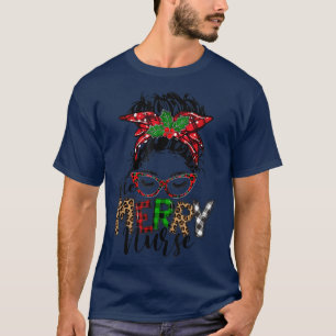 Red Kariert One Merry School Nurse Messy Bun Chris T-Shirt