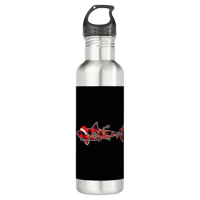 Red Kariert Pajama Shark Weihnachtsmannmütze Weihn Edelstahlflasche (Vorderseite)