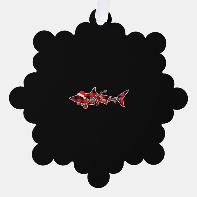 Red Kariert Pajama Shark Weihnachtsmannmütze Weihn Ornament Karte (Vorderseite)