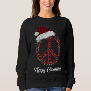 Red Kariert Peace Signature Christmas Lights Hippi Sweatshirt