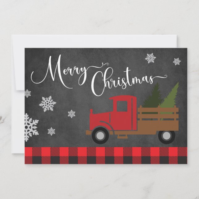 Red Kariert Red Christmas Truckcard Feiertagskarte (Vorderseite)