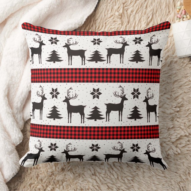 Red Kariert Reindeer & Christmas Tree Kissen (Decke)