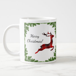 Red Kariert Reindeer Frohe Weihnachtsfeiertage Jumbo-Tasse