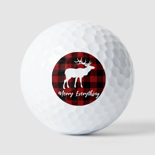 Red Kariert Reindeer Merry Alles Urlaub Golfball (Vorderseite)