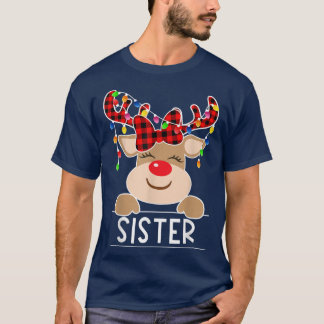 Red Kariert Reindeer Sister Christmas Christma T-Shirt