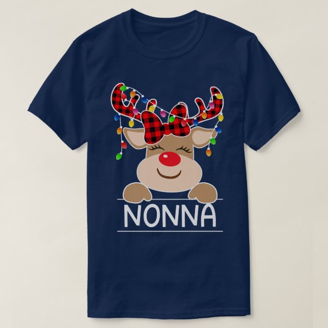 Red Kariert Reindeh Nonna Weihnachten Weihnachten T-Shirt (Design vorne)