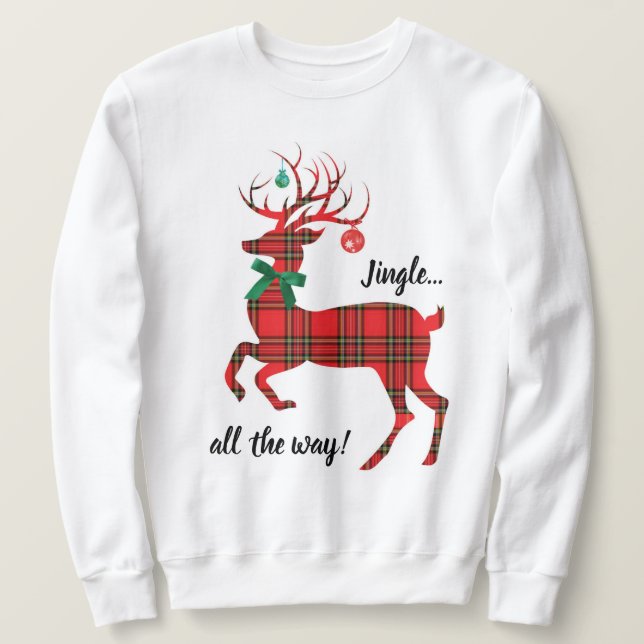 Red Kariert Rentier (Jingle!) Sweatshirt (Design vorne)