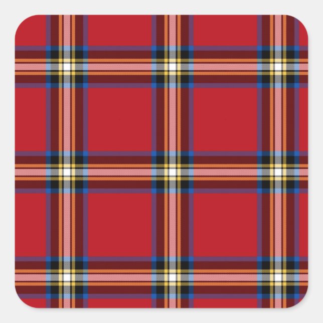 Red Kariert, Royal Stewart Tartan Quadratischer Aufkleber (Vorderseite)
