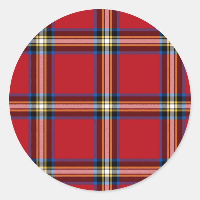 Red Kariert, Royal Stewart Tartan Runder Aufkleber (Vorderseite)