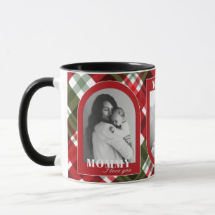 Red Kariert Rustic ILOVE YOU MOMMY 3 Foto Weihnach Tasse