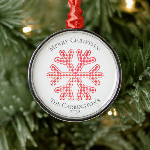 Red Kariert Rustic Snowflake Frohe Weihnachtsbezei Ornament Aus Metall