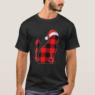 Red Kariert Santa Christmas Cat Kitten Lover Cat V T-Shirt